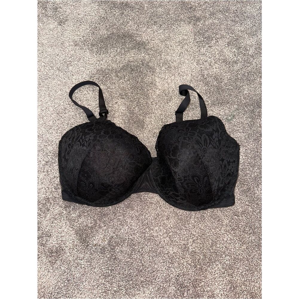 Victoria’s Secret Black Floral Lace Lined Demi Bra 38DDDD / 38G